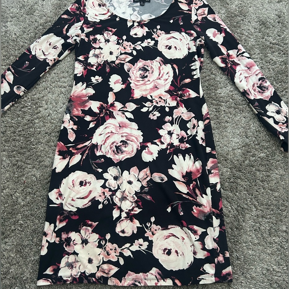 Floral Black and Pink Women's Dress